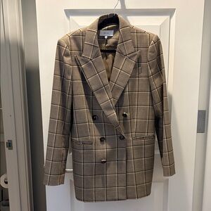 Reiss Brown Plaid Double-Breasted Blazer